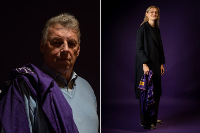 Carina Wenninger und Karl Daxbacher mit ihren Trikots