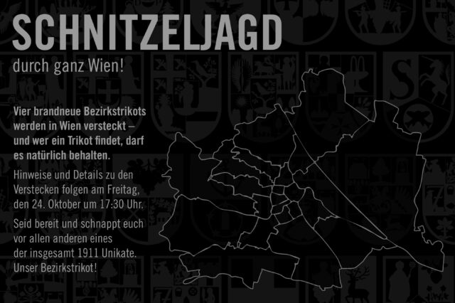 Wien-Karte auf schwarzem Grund mit Info-Text zur Schnitzeljagd