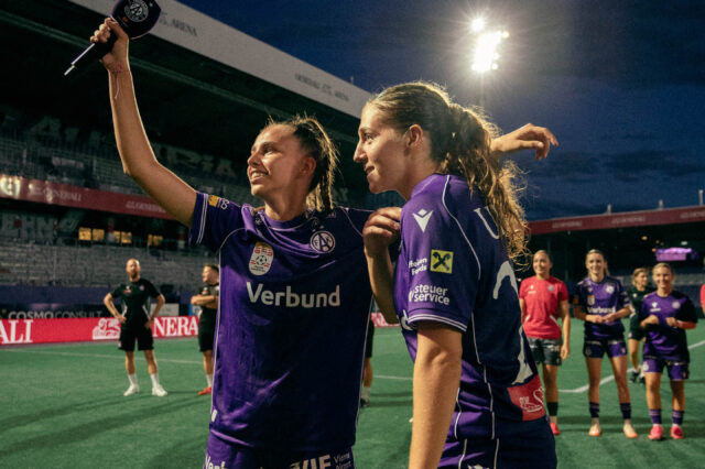 Almedina Sisic und Modesta Uka nach dem Spiel gegen SK Brann